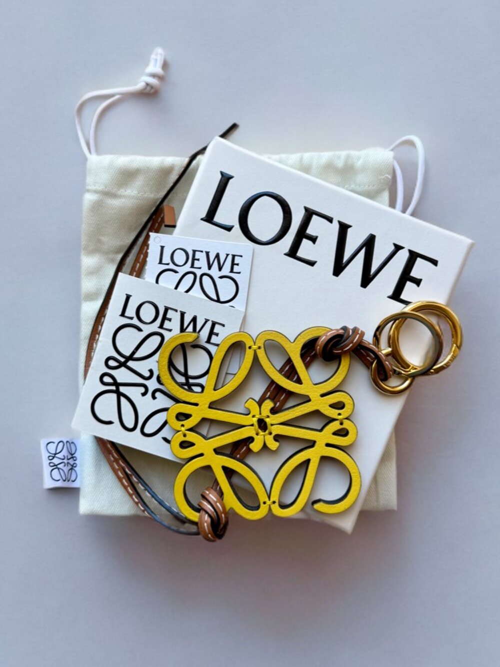 Loewe Yellow Tan Leather Anagram Bag Charm